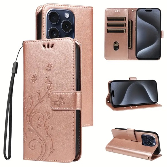 New- Faux leather phone case w/card holder & kickstand, iPhone 15 plus, 3 colors - Picture 2 of 6